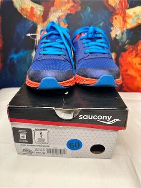 No.60 Saucony Wind 2.0 Navy Red White Sneakers Size 12.5W